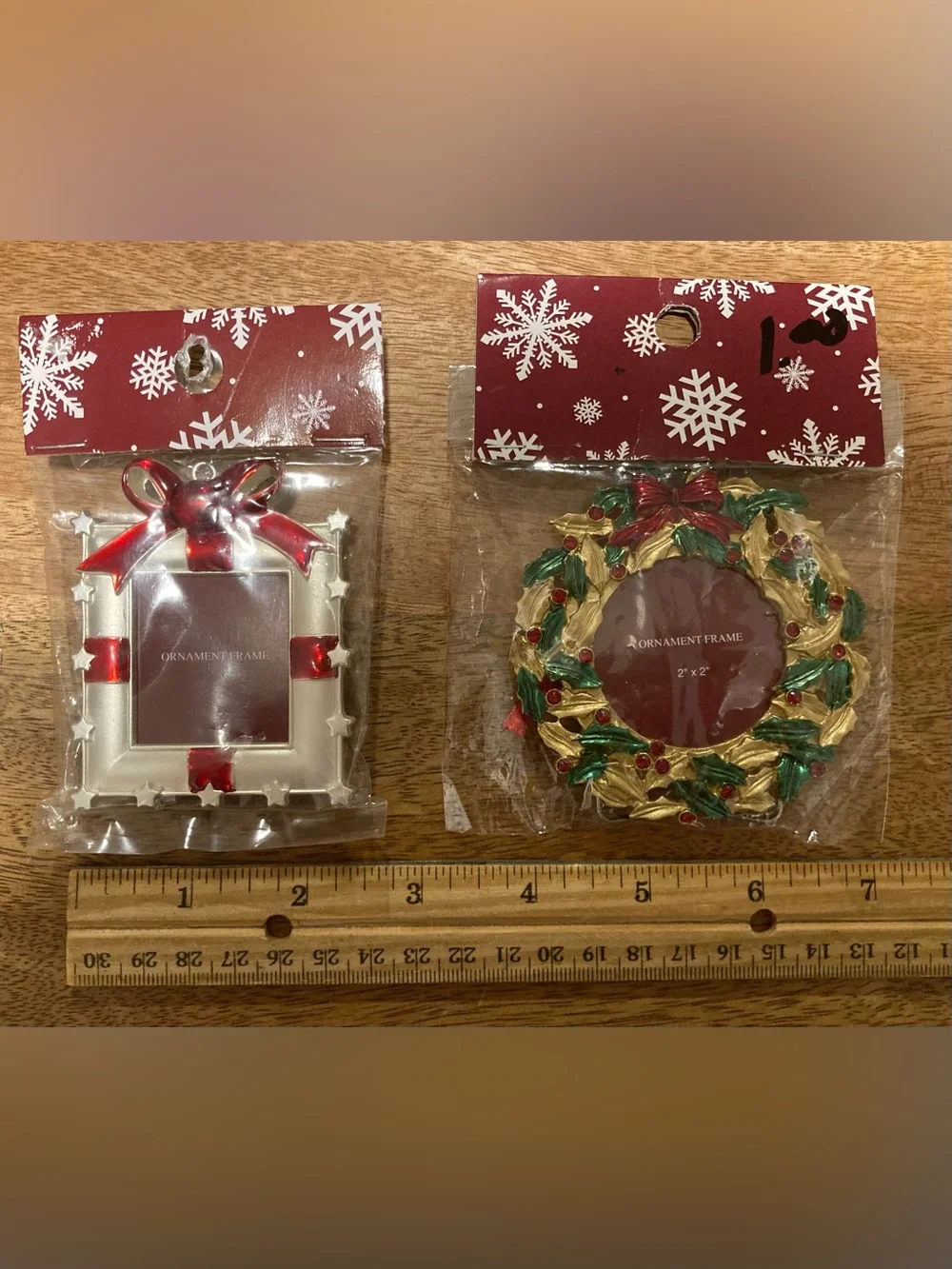 Set of 5 Ornate Metal Christmas Ornament Picture Frames